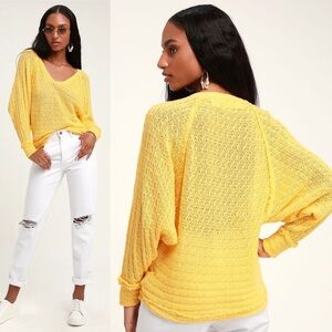 Free People Yellow Dolman Sleeve Chunky Knit Sweater Oversized Boho Size XS Boho